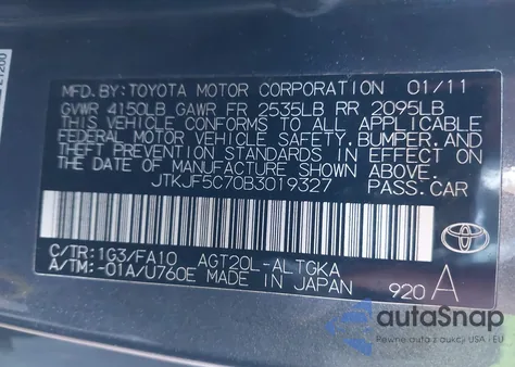 2011 Scion Tc z USA, uszkodzony, nr VIN JTKJF5C70B3019327